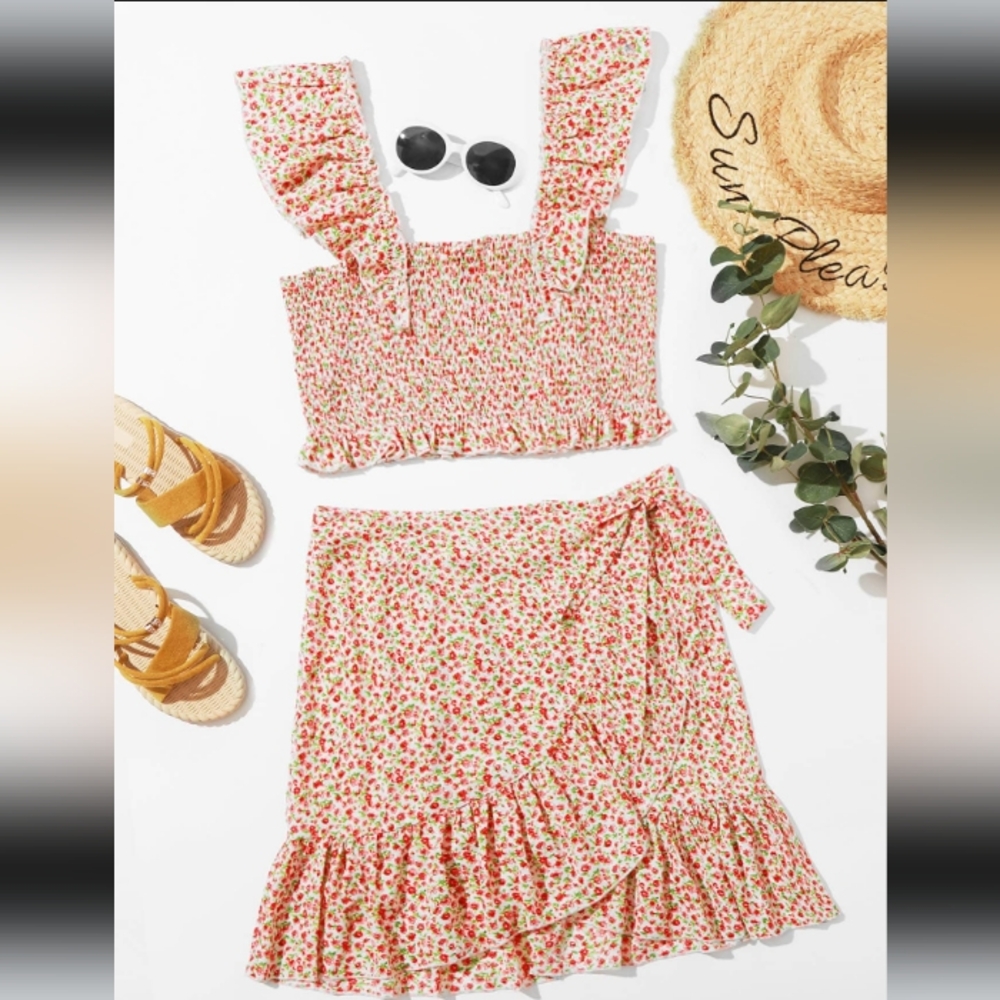 SHEIN plus floral top and skirt set